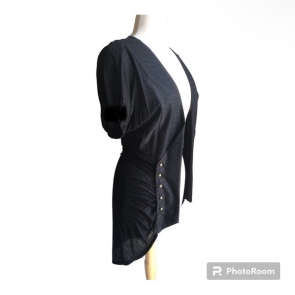 Free People: Military-Style Open Drapey Short Sleeve Cardigan, Black—Size Medium - Picture 4 of 5